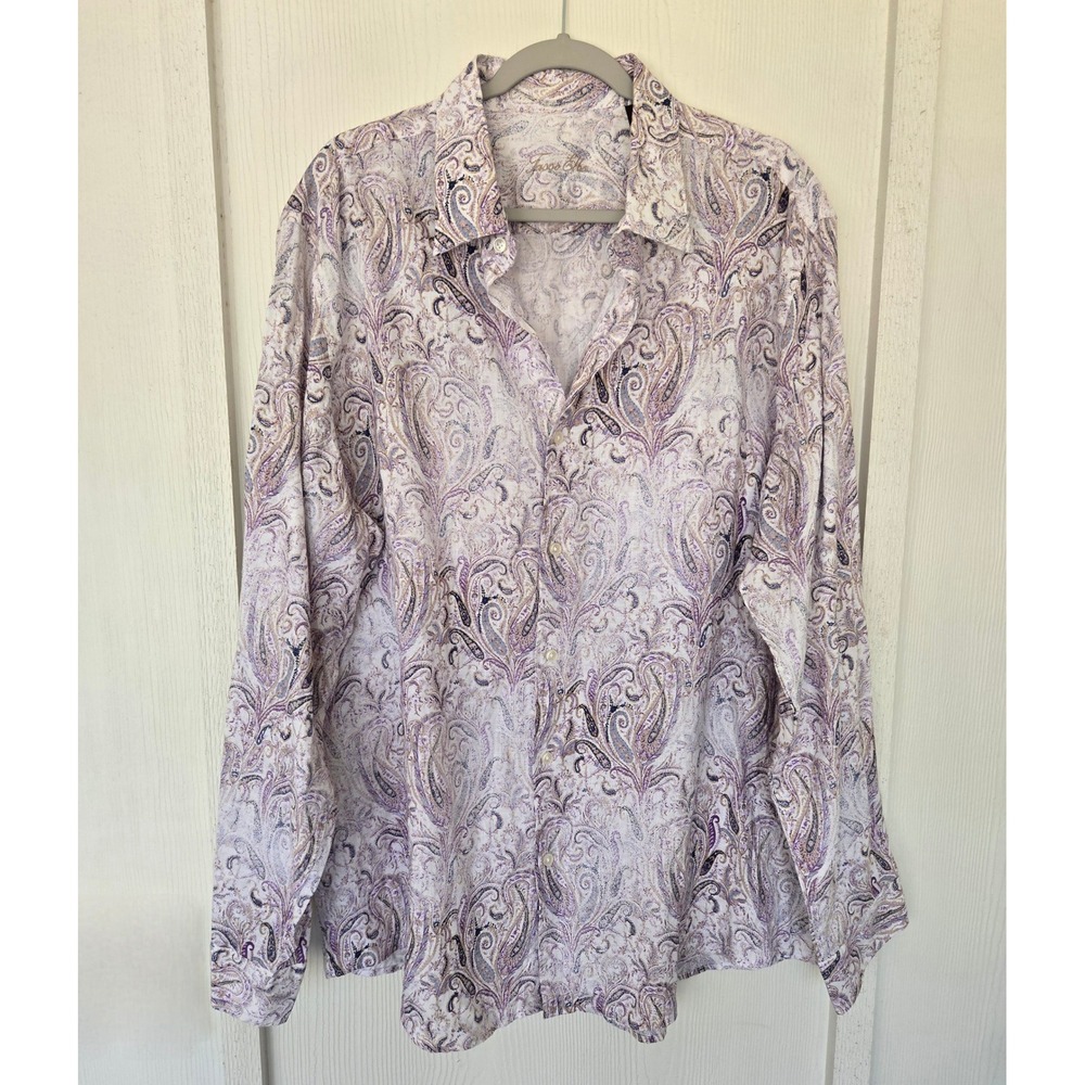 Tasso Elba Mens 100% Linen Paisley Button Down Shirt XXL Resort Coastal Vacation